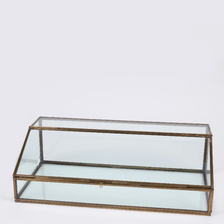 Scatola portaoggetti rettangolare - 15 cm - oro - ottone e vetro