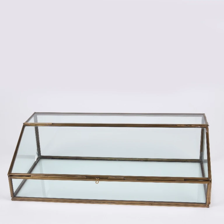 Scatola portaoggetti rettangolare - 15 cm - oro - ottone e vetro