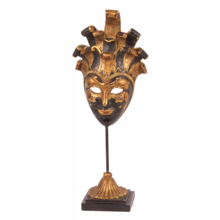Maschera decorativa su piedistallo - nero/oro - 28 cm - resina artificiale