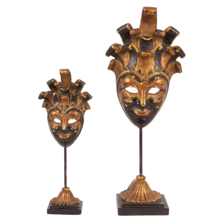 Maschera decorativa su piedistallo - nero/oro - 28 cm - resina artificiale