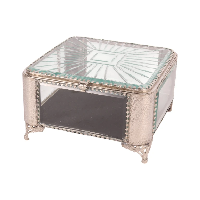 Scatola portaoggetti quadrata - 21 x 21 x 13 cm - argento - vetro