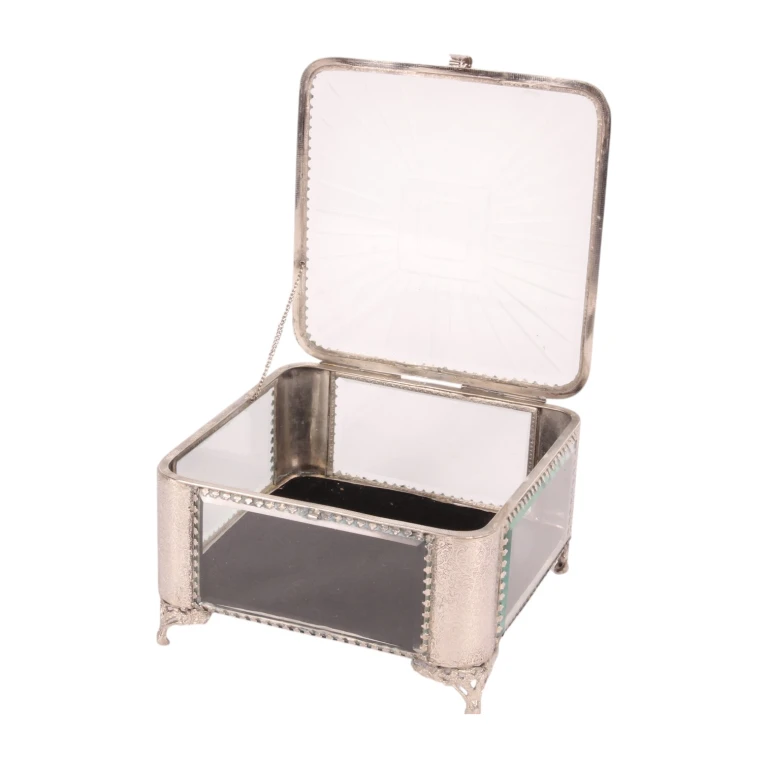 Scatola portaoggetti quadrata - 21 x 21 x 13 cm - argento - vetro