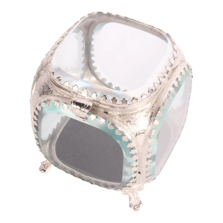 Scatola per gioielli 9,5 x 9,5 x 11 cm - argento - vetro