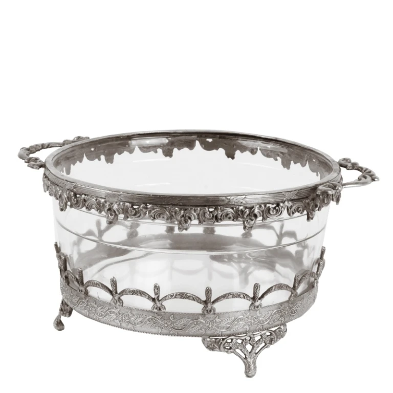 Portacandele - argento - ottone e vetro - 14 cm