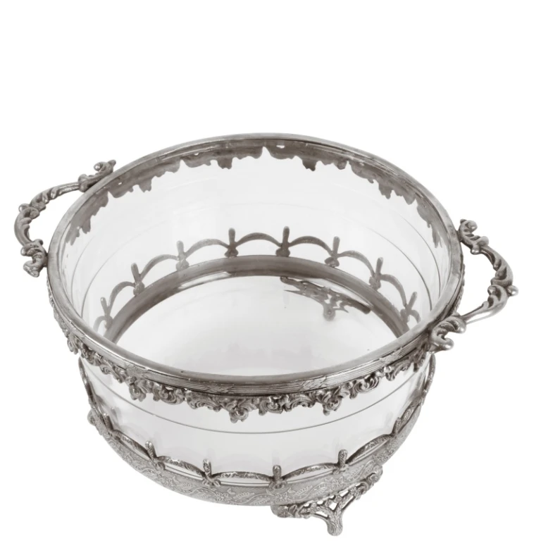 Portacandele - argento - ottone e vetro - 14 cm