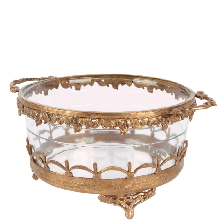 Portacandele - oro - ottone e vetro - 14 cm