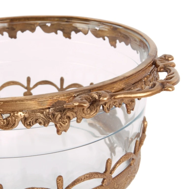 Portacandele - oro - ottone e vetro - 14 cm
