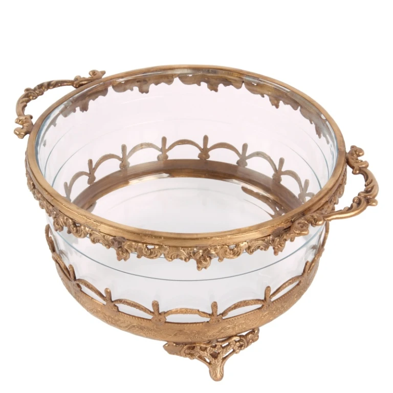 Portacandele - oro - ottone e vetro - 14 cm