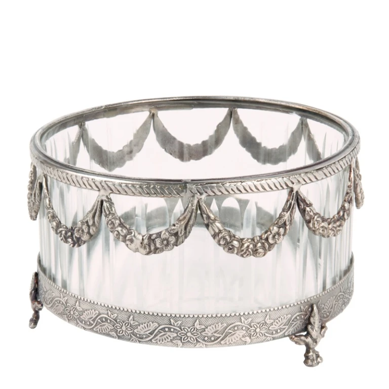 Portacandele - argento - 10 cm - ottone e vetro