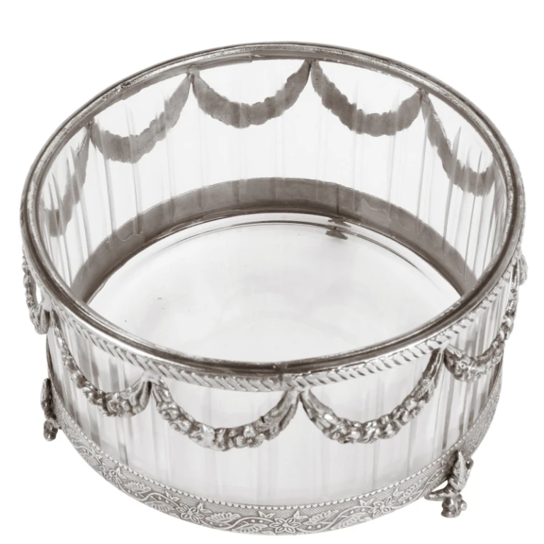 Portacandele - argento - 10 cm - ottone e vetro