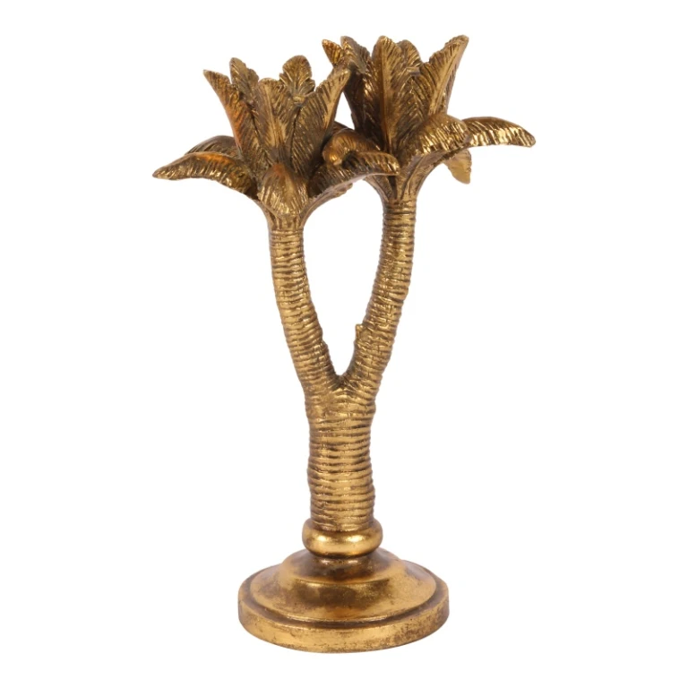Portacandele Palma - 24 cm - oro - resina artificiale