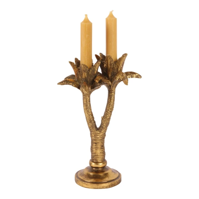 Portacandele Palma - 24 cm - oro - resina artificiale