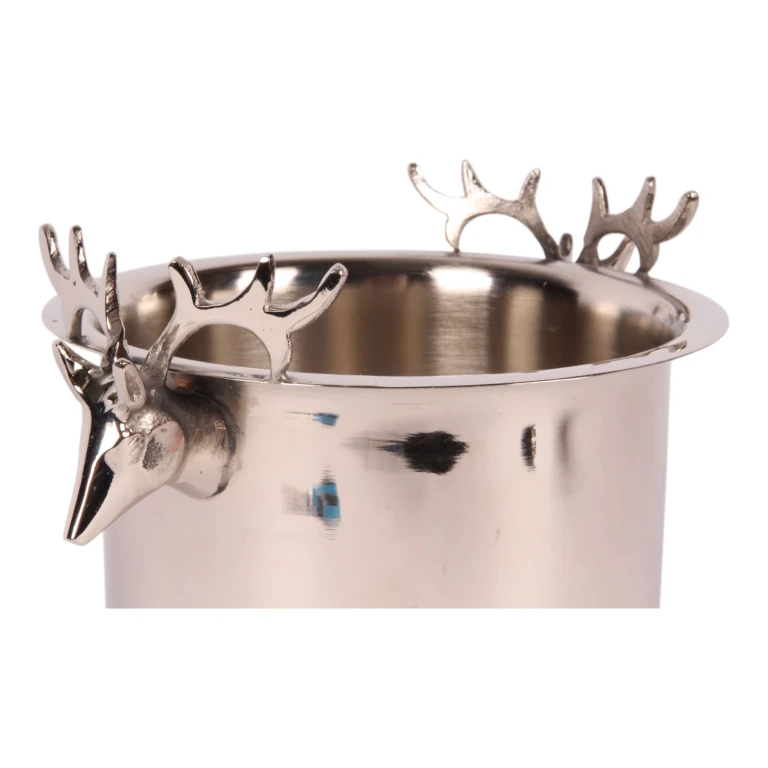 Raffreddatore per vino con teste di cervo - ottone color argento - 24 cm - 1 pezzo