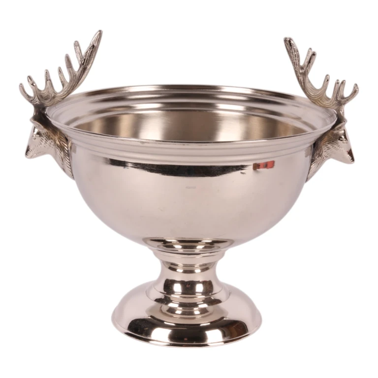 Raffreddatore per vino con teste di cervo - ottone color argento - 27,5 cm