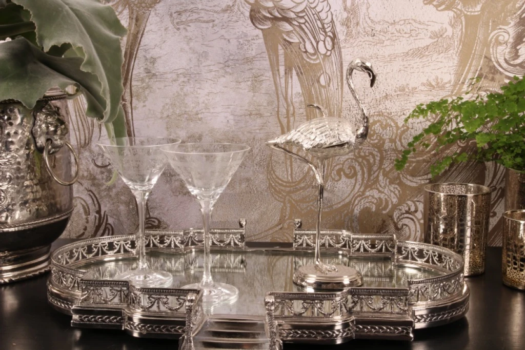 Scatola portaoggetti Flamingo - 29 cm - argento - ottone