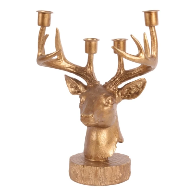 Candelabro Cervo - 31,5 cm - oro - resina artificiale