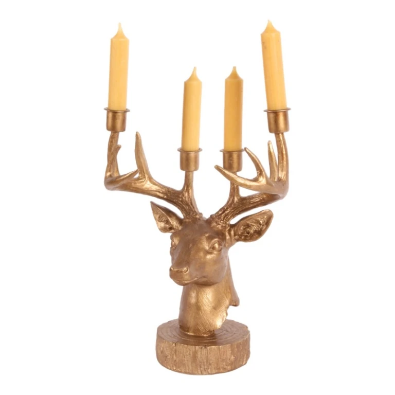 Candelabro Cervo - 31,5 cm - oro - resina artificiale