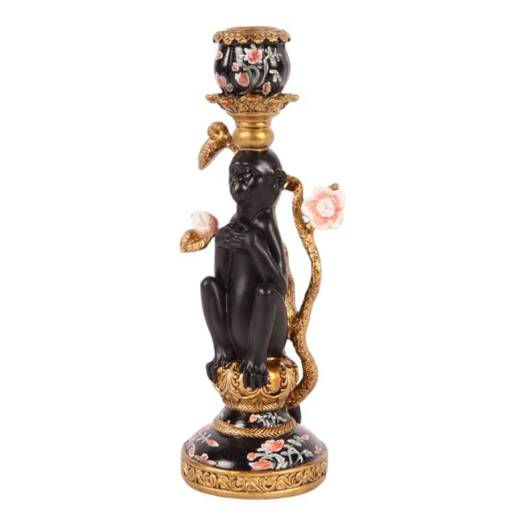 Candelabro Scimmia - 25,5 cm - nero - resina artificiale