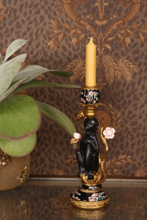 Candelabro Scimmia - 25,5 cm - nero - resina artificiale