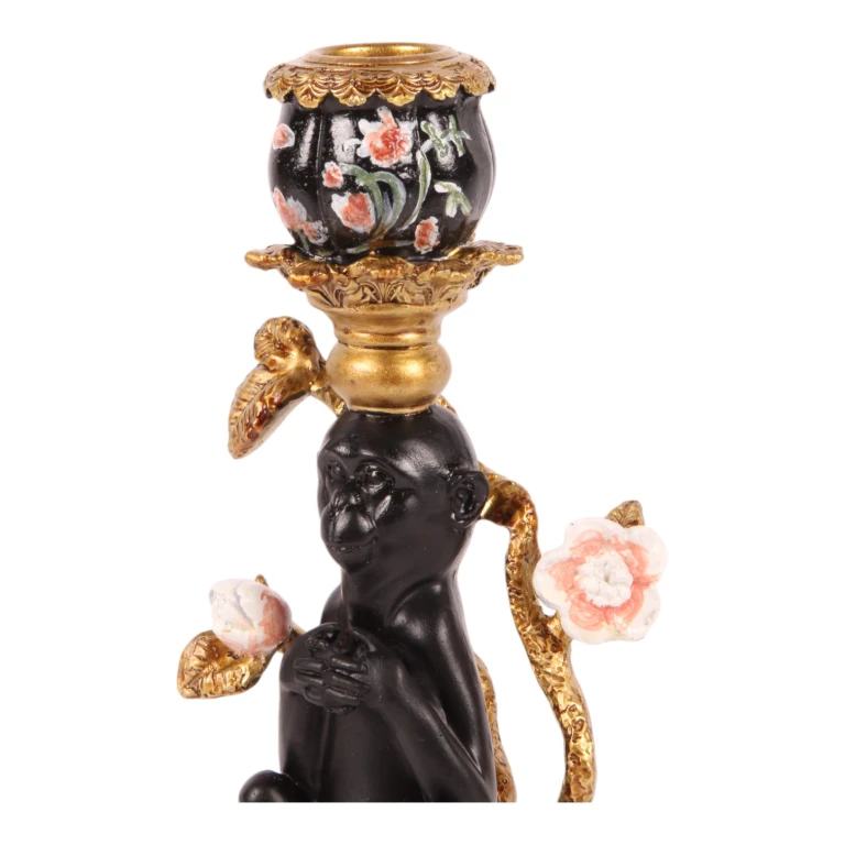 Candelabro Scimmia - 25,5 cm - nero - resina artificiale