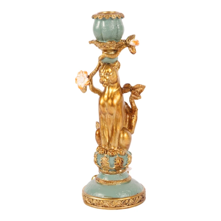 Candelabro Leopardo - 25,5 cm - oro - resina artificiale