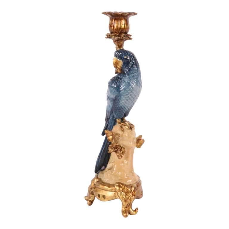 Candelabro Pappagallo - 33 cm - blu - resina artificiale