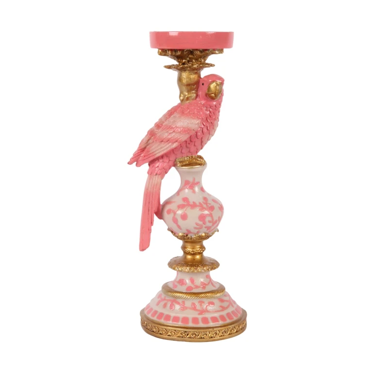 Candelabro Pappagallo - 32,5 cm - rosa - resina artificiale