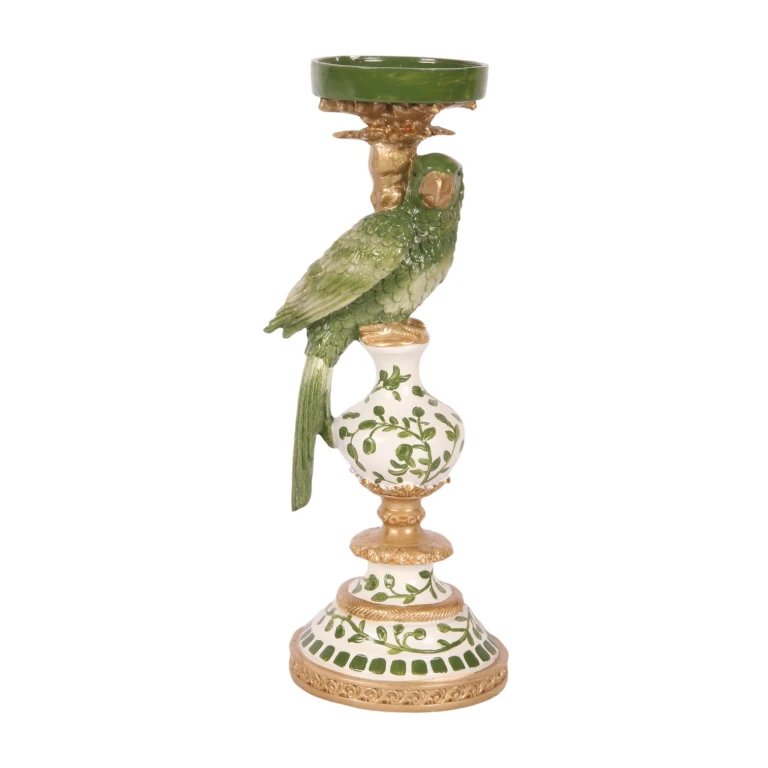 Candelabro Pappagallo - 32 cm - verde - resina artificiale