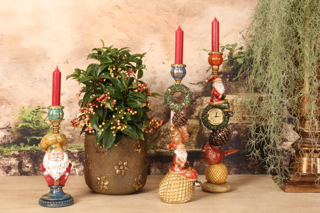 Candelabro Babbo Natale - 25 cm - oro - resina artificiale