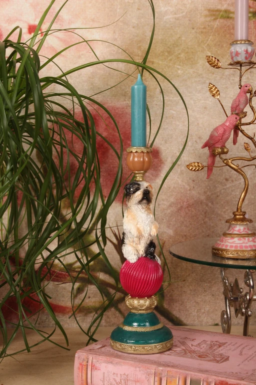 Candelabro cane - 28,5 cm - multicolore - resina artificiale