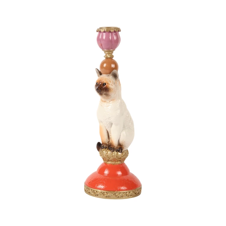 Candelabro Gatto - 26 cm - multicolore - resina artificiale