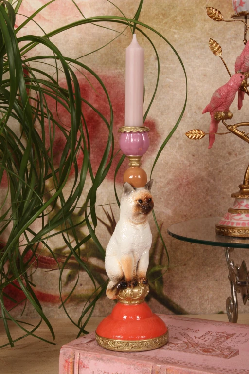 Candelabro Gatto - 26 cm - multicolore - resina artificiale