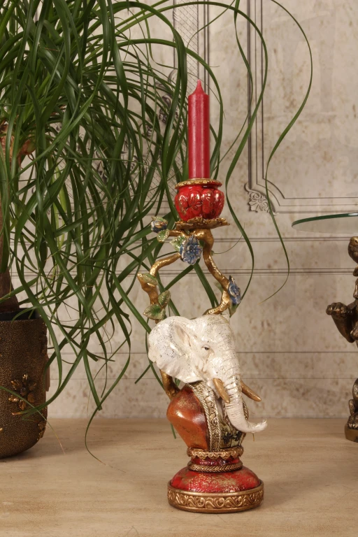 Candelabro Elefante - 31 cm - multicolore - resina artificiale