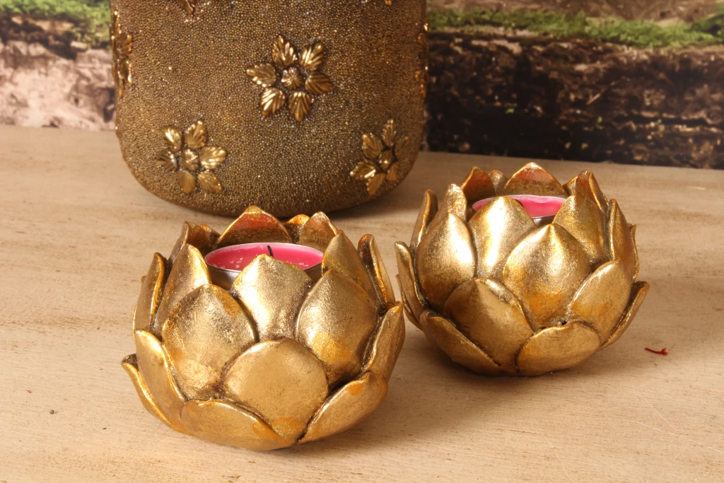 Candelabro Fiore - 7,1 cm - oro - resina sintetica