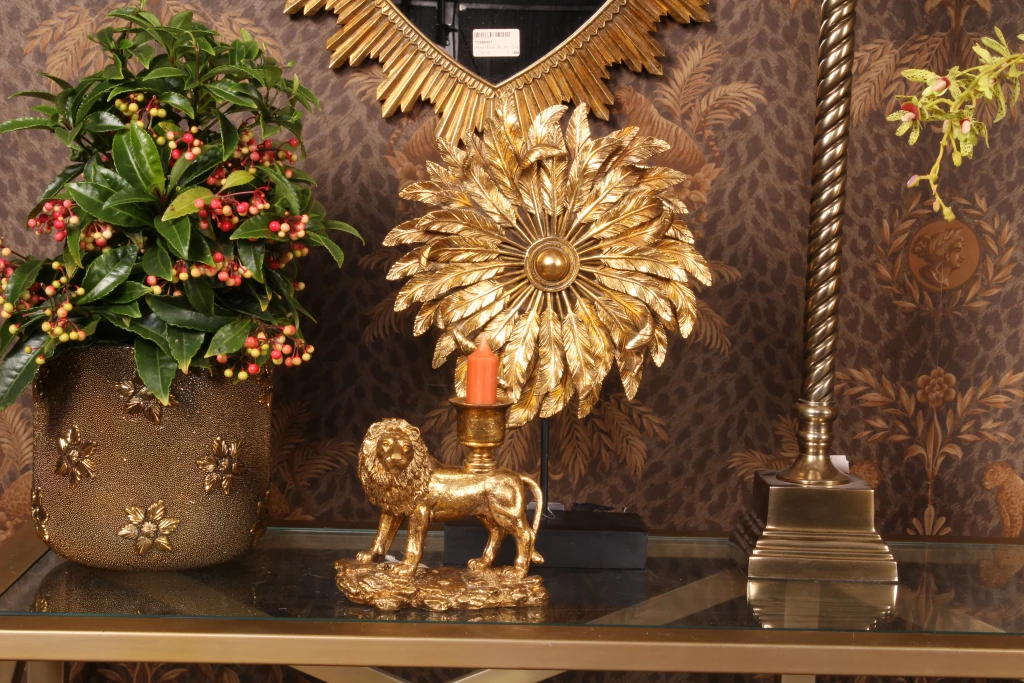 Candelabro Leone - 13 cm - oro - resina sintetica