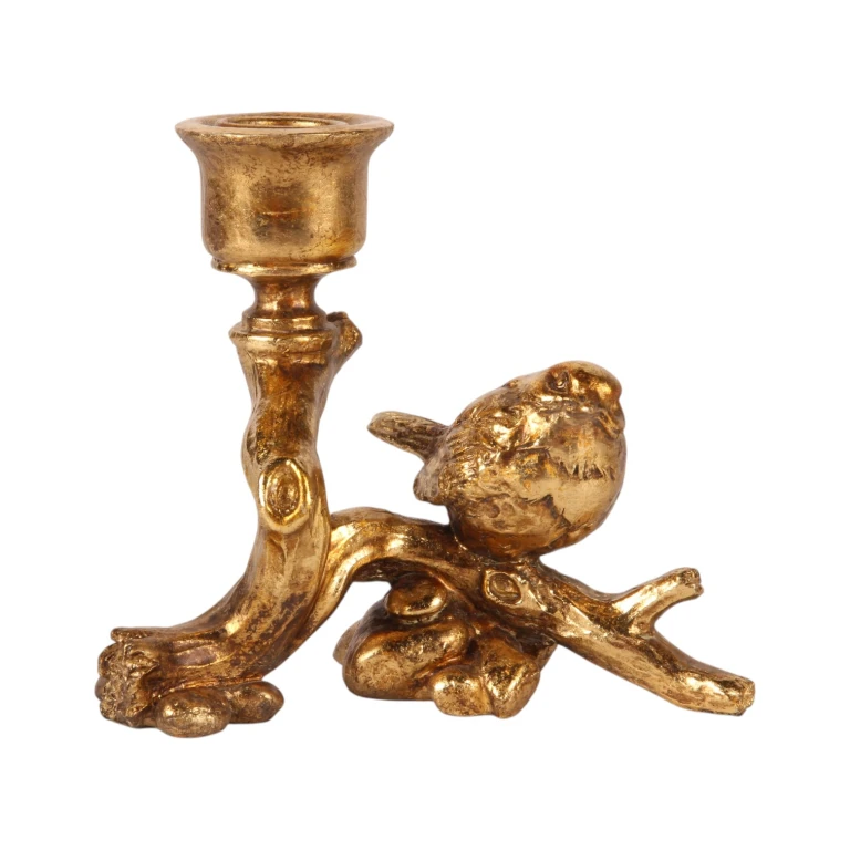 Candelabro uccello - 12 cm - oro - resina sintetica