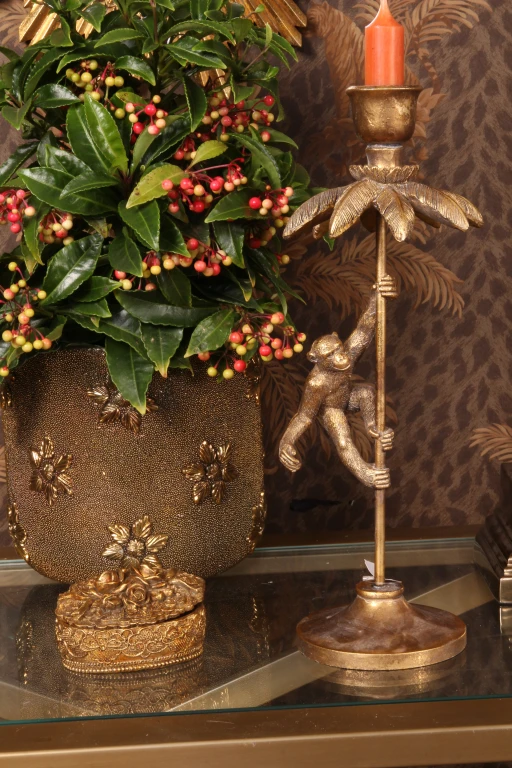Candelabro Scimmia - 31 cm - oro - resina artificiale