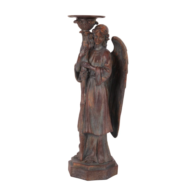 Candelabro Angelo - 40 cm - marrone antico - resina sintetica