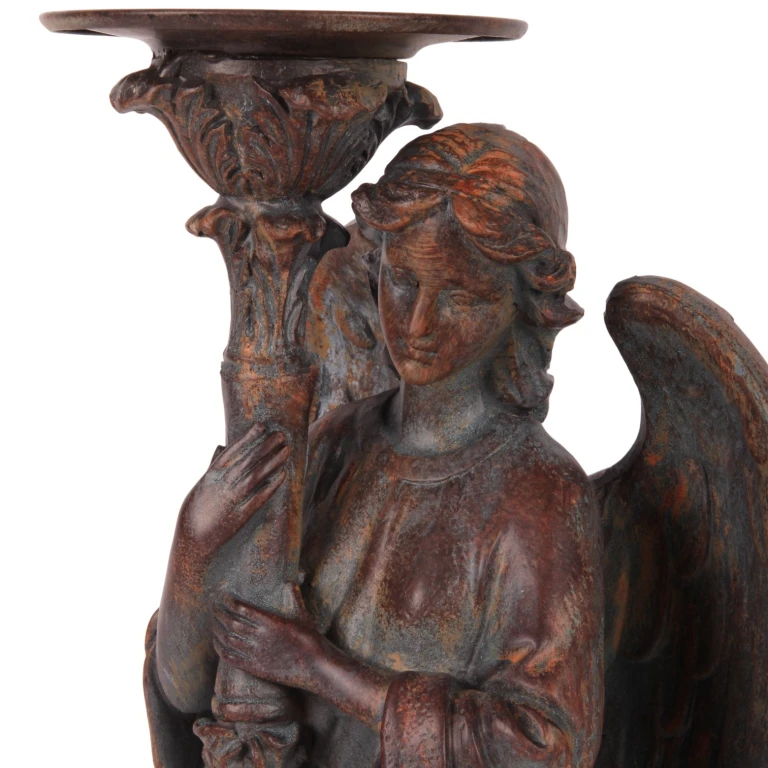 Candelabro Angelo - 40 cm - marrone antico - resina sintetica