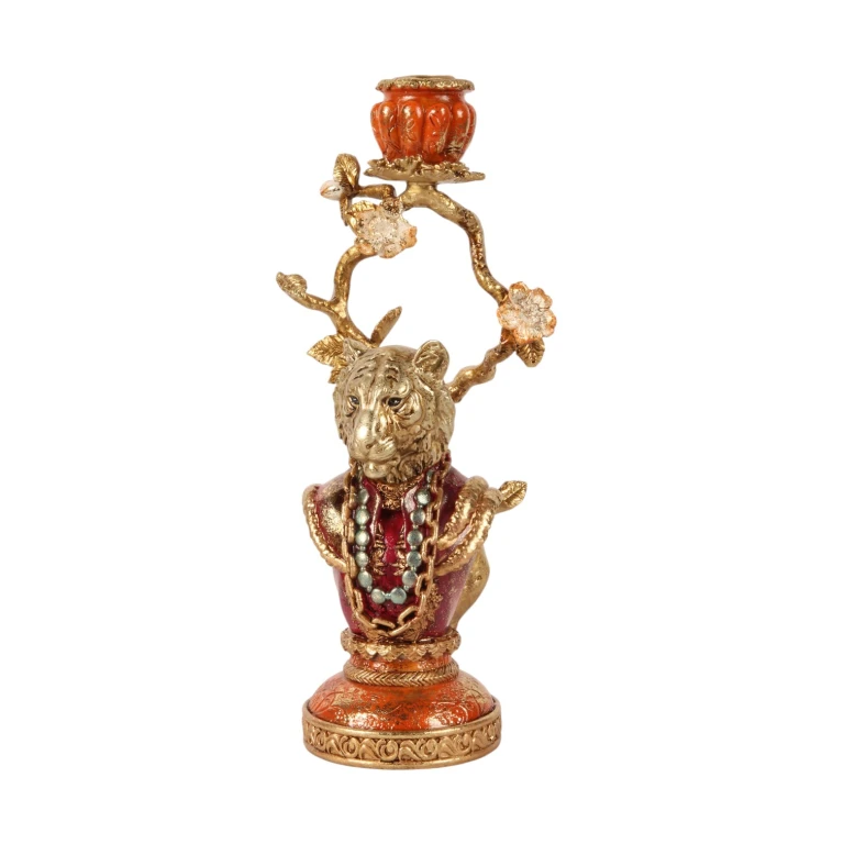 Candelabro Leone - 31 cm - oro - resina artificiale