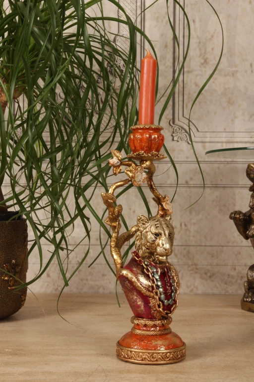 Candelabro Leone - 31 cm - oro - resina artificiale