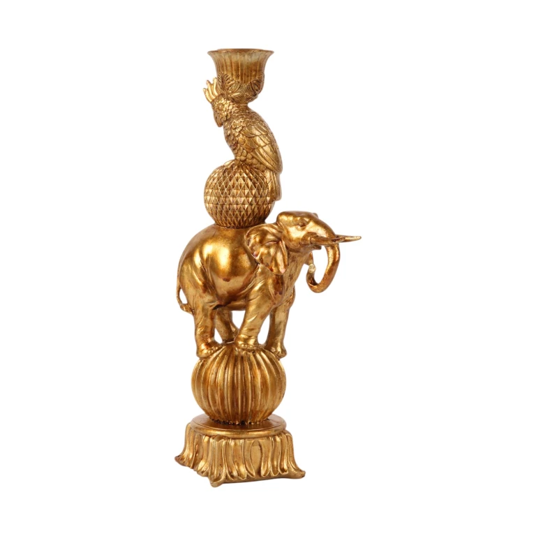 Candelabro elefante - 27 cm - oro - resina sintetica