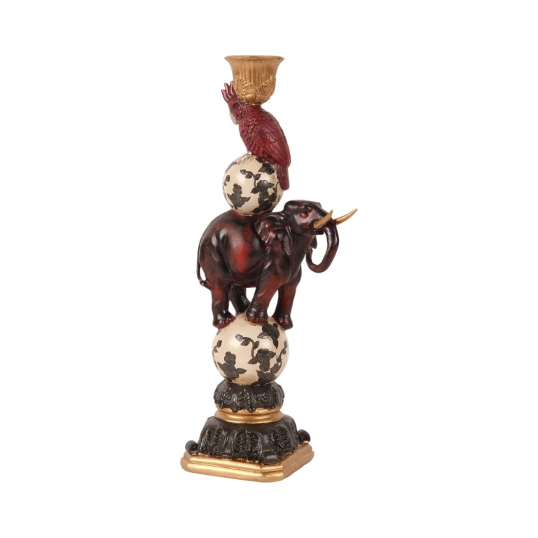 Candelabro elefante - 30 cm - rosso - resina artificiale