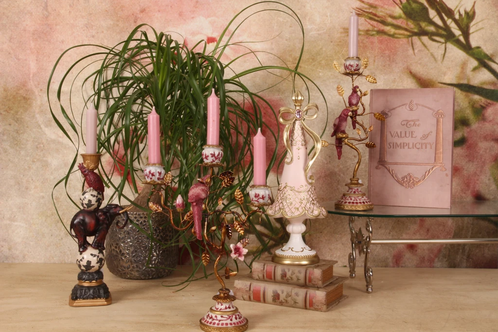 Candelabro elefante - 30 cm - rosso - resina artificiale