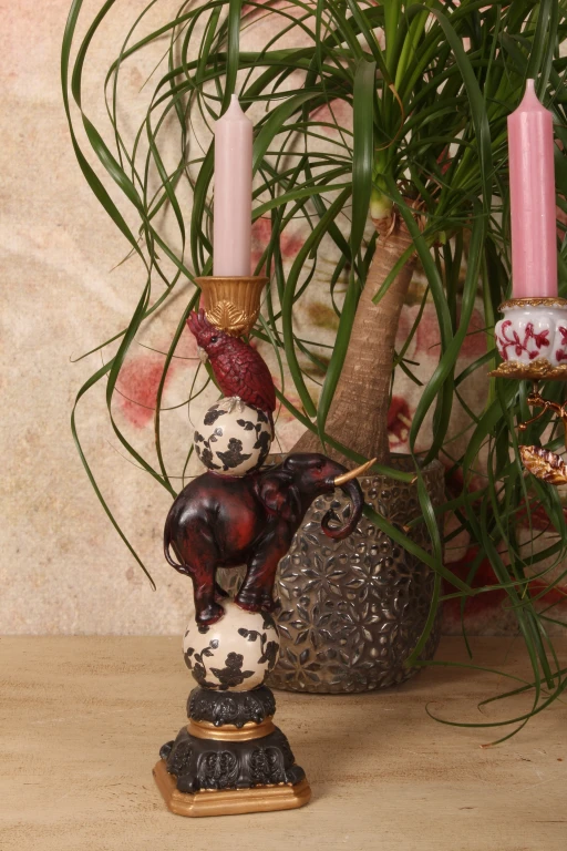 Candelabro elefante - 30 cm - rosso - resina artificiale