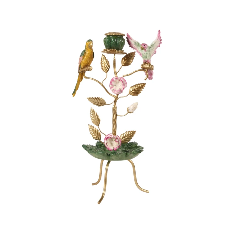 Candelabro Uccelli - 38,5 cm - verde - resina artificiale