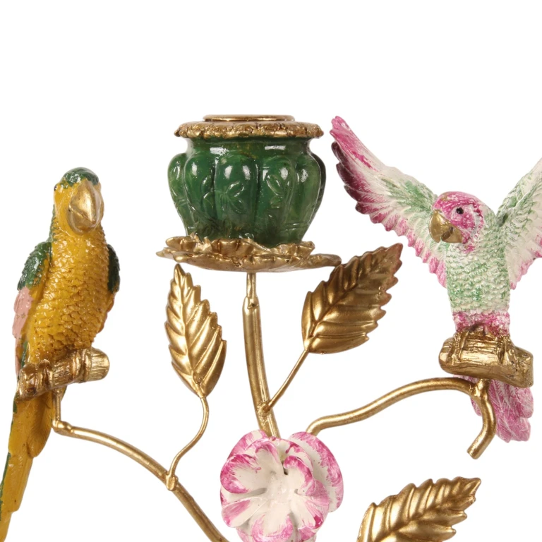 Candelabro Uccelli - 38,5 cm - verde - resina artificiale
