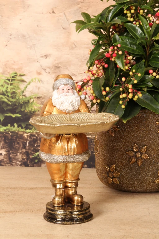 Babbo Natale con piatto - oro - 24 cm