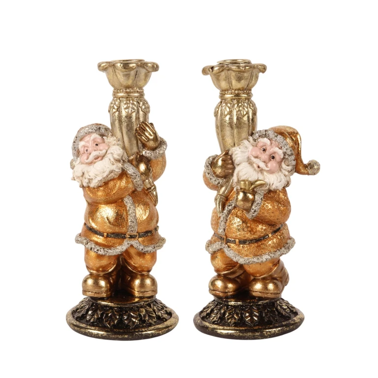 Candelabro Babbo Natale - 23 cm - oro - resina artificiale