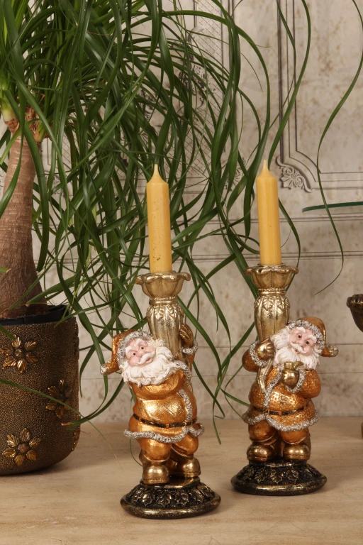 Candelabro Babbo Natale - 23 cm - oro - resina artificiale